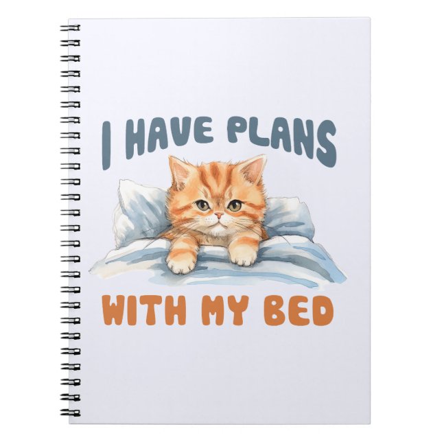 Caderno Espiral Eu tenho planos com minha cama - Gato Laranja Louc (Frente)