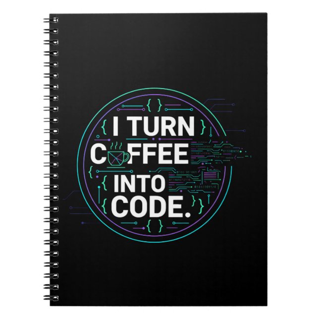 Caderno Espiral Eu Transformo Café Em Código – Progra Divertido (Frente)