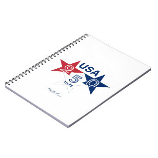 Caderno Espiral EUA 250 Anos - Design de estrelas vermelhas, azuis