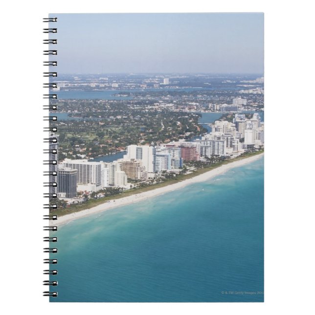 Caderno Espiral EUA, Flórida, Miami, paisagem urbana com praia (Frente)