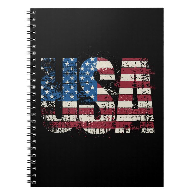 Caderno Espiral EUA lutam design de texto com bandeira (Frente)
