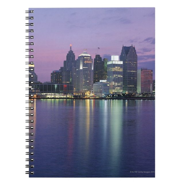Caderno Espiral EUA, Michigan, Detroit skyline, noite (Frente)