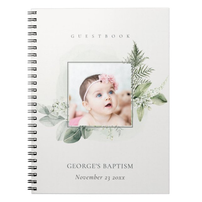 Caderno Espiral Eucalyptus Fern Foliage Foto Baptism Guestbook (Frente)