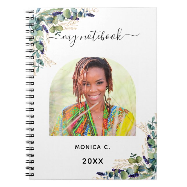 Caderno Espiral Eucalyptus greenery Gold Fotografia moderna (Frente)