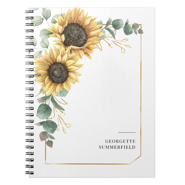 Caderno Espiral Eucalyptus Sunflower Floral Geométrico (Frente)