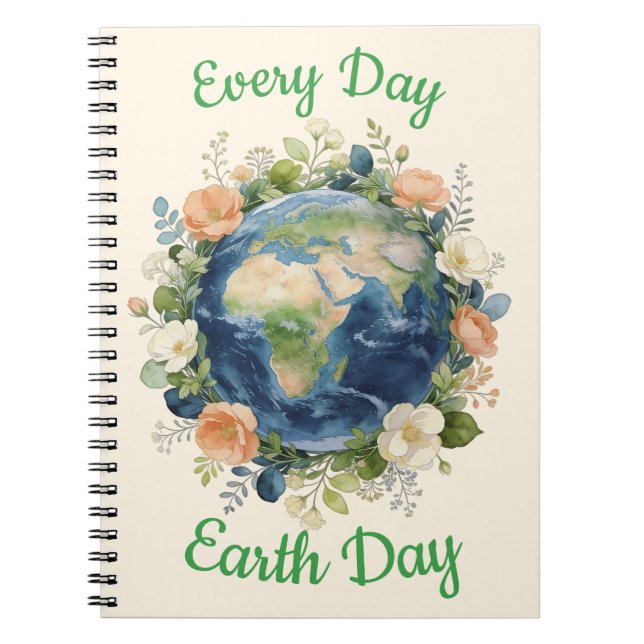 Caderno Espiral Every Day Earth Day Floral Wreath Earth (Frente)