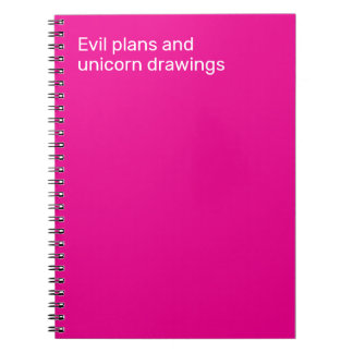 Caderno Espiral Evil plans and unicorn drawings