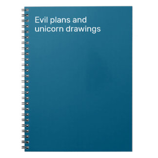 Caderno Espiral Evil plans and unicorn drawings