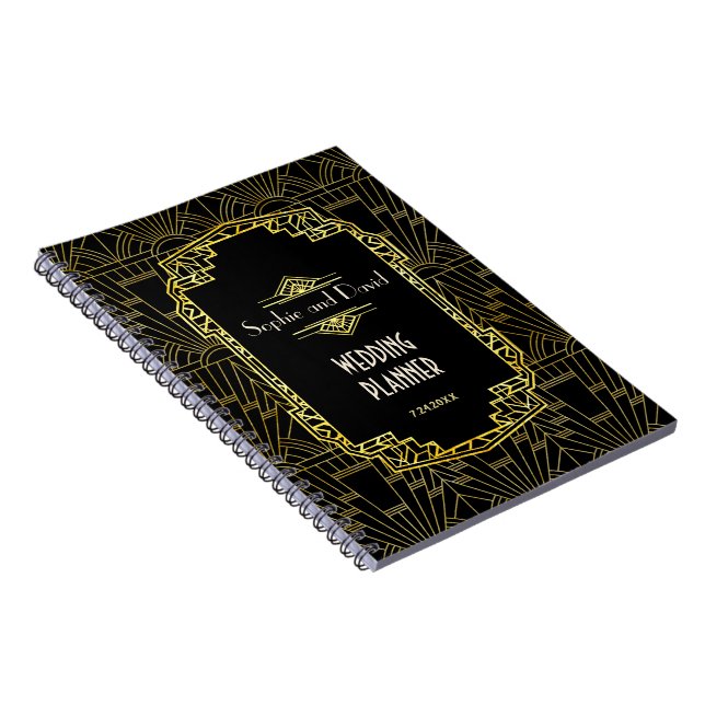 Caderno Espiral Excelente Negro e Dourado Gatsby Art Deco Planner (Lado Direito)