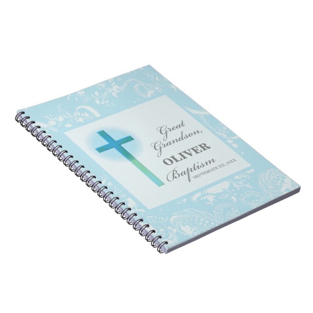 Caderno Espiral Excelente Neto Baptism Blue Lace Personalizado (Lado Direito)