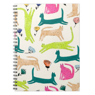 Caderno Espiral Exemplo de abstrato de estilo retrô e de gato