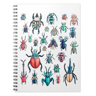 Caderno Espiral Exemplo de escaravelho do estilo de vintage com aq