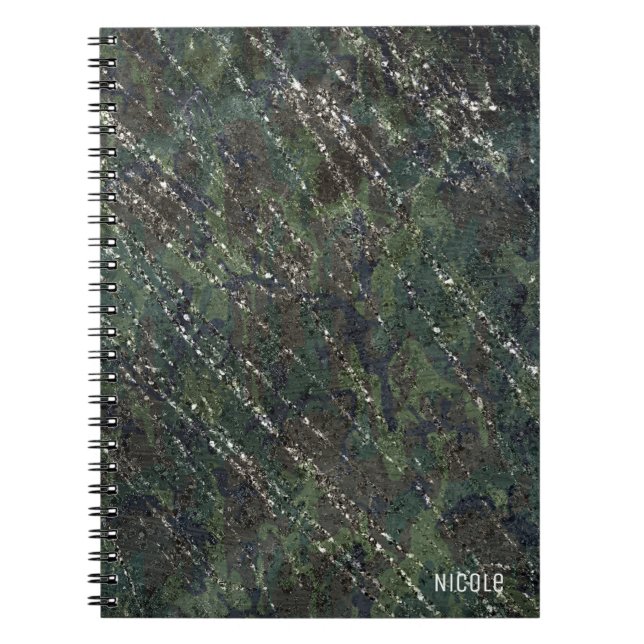 Caderno Espiral Exército Verde e Prata Camuflagem Brilho Glamour E (Frente)