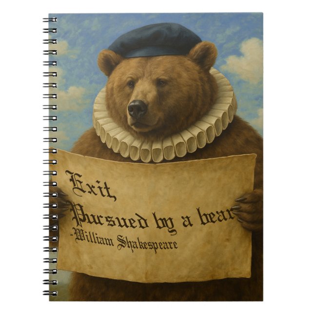 Caderno Espiral Exit, pursued by a bear Shakespeare quote bear (Frente)