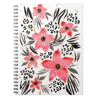 Caderno Espiral Exótica Tropical de Abstrato de Pintura Mão 