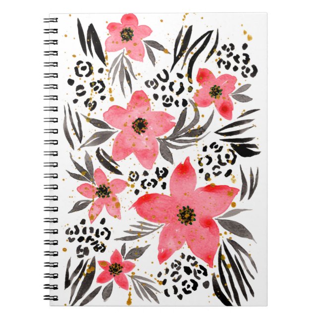 Caderno Espiral Exótica Tropical de Abstrato de Pintura Mão  (Frente)