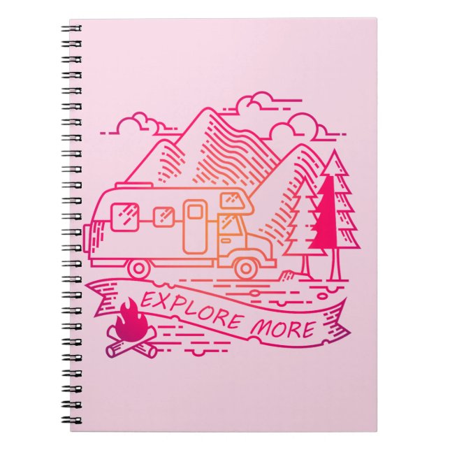 Caderno Espiral Explore Mais Camper Rosa Van Mountain Lover (Frente)