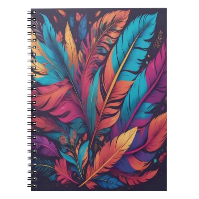 Caderno Espiral Explosão de Pena Vibrante (Frente)