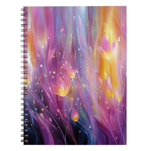 Caderno Espiral Explosão floral luminosa abstrata (Frente)