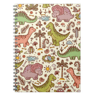 Caderno Espiral Extinct animals. Prehistoric Reptiles. Cute Cartoo