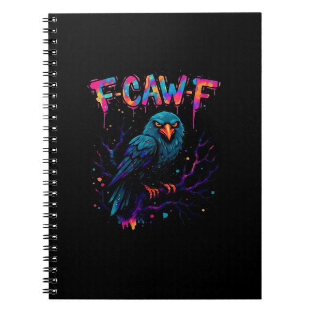 Caderno Espiral F Caw F Funny Bird Crow Raven Pun Joke Saying (Frente)