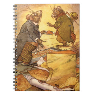 Caderno Espiral Fábula Vintage de Esopo, Rato do Campo, Rato da Ci