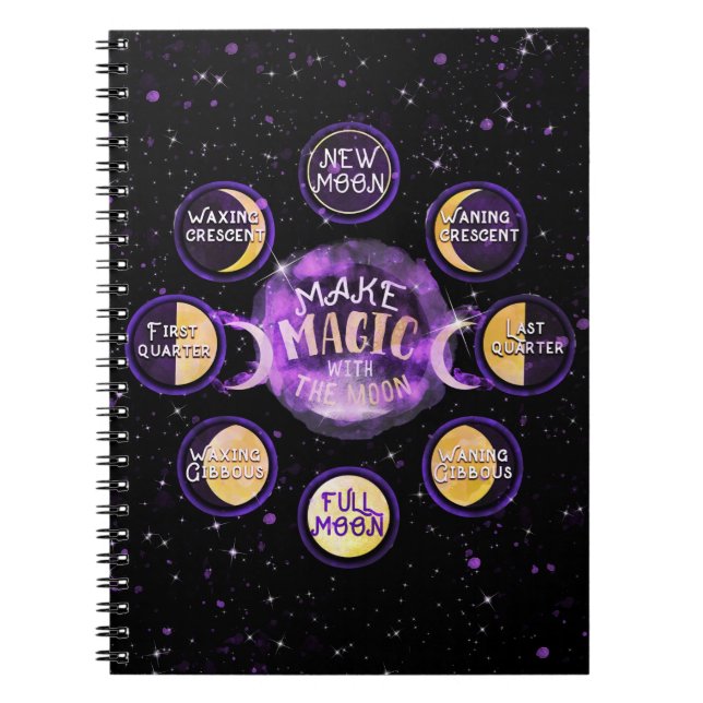 Caderno Espiral Faça Magia Com A Lua Ciclos Lunares Fases (Frente)