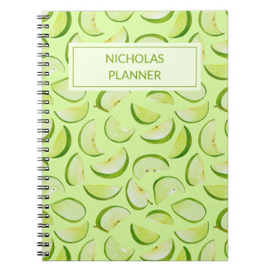 Caderno Espiral Faça seu próprio padrão de fatias de maçã verde pe