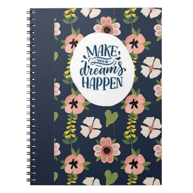Caderno Espiral Faça seus sonhos acontecerem - Blue Floral (Frente)