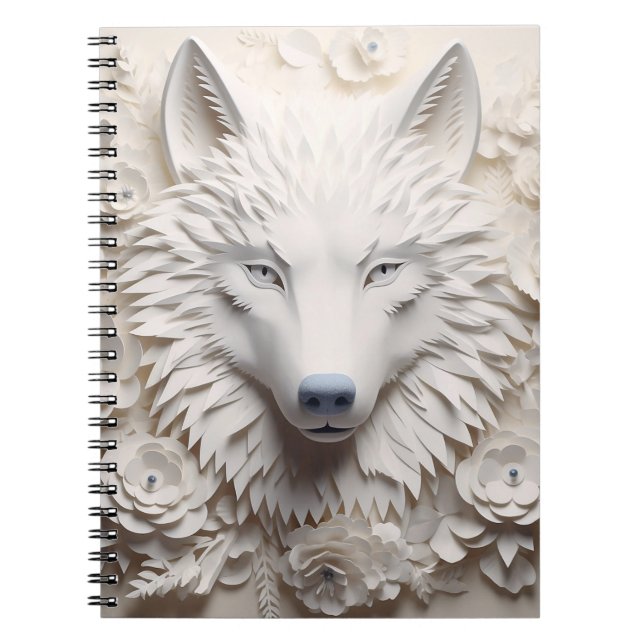 Caderno Espiral Face do Lobo Branco 3D (Frente)