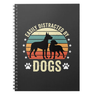 Caderno Espiral Facilmente Distraída por Cães Vintage Retro Pôr do