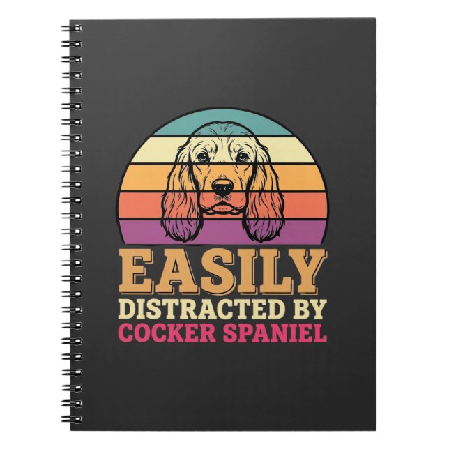 Caderno Espiral Facilmente Distraído Por Cocker Spaniel Retro Cach (Frente)