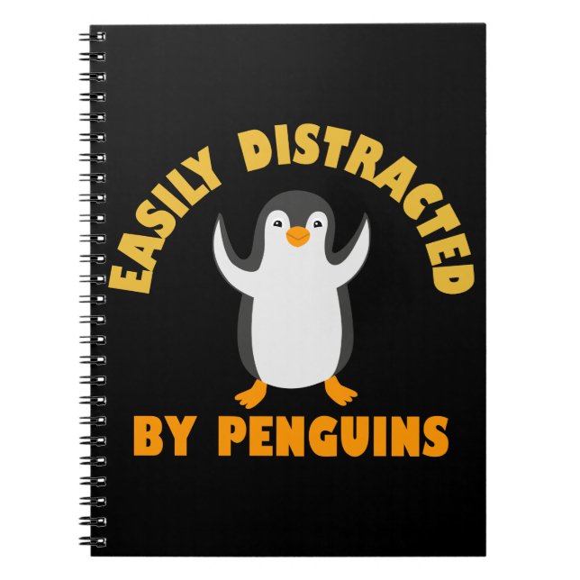 Caderno Espiral Facilmente Distraído Por Pinguins (Frente)
