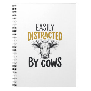 Caderno Espiral Facilmente Distraído Por Vacas Camisa Engraçada Pa