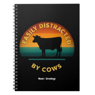 Caderno Espiral Facilmente Distraído Por Vacas Engraçadas Com Pres