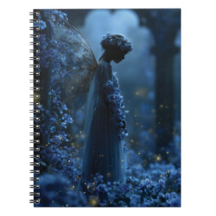 Caderno Espiral Fada Azul Mística em um Jardim Encantado ao Luar