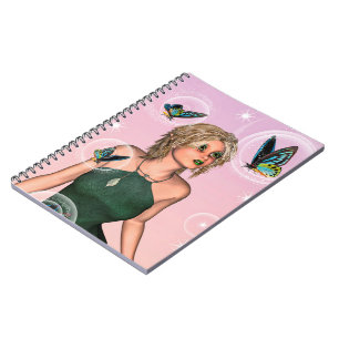 Caderno Espiral Fada Borboleta Brilhante Arte de Fantasia