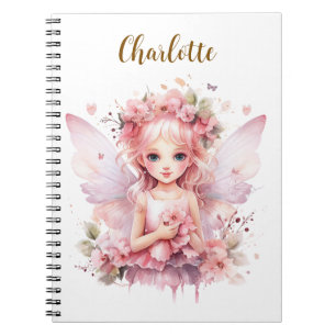 Caderno Espiral Fada cor-de-rosa pastel caprichosa