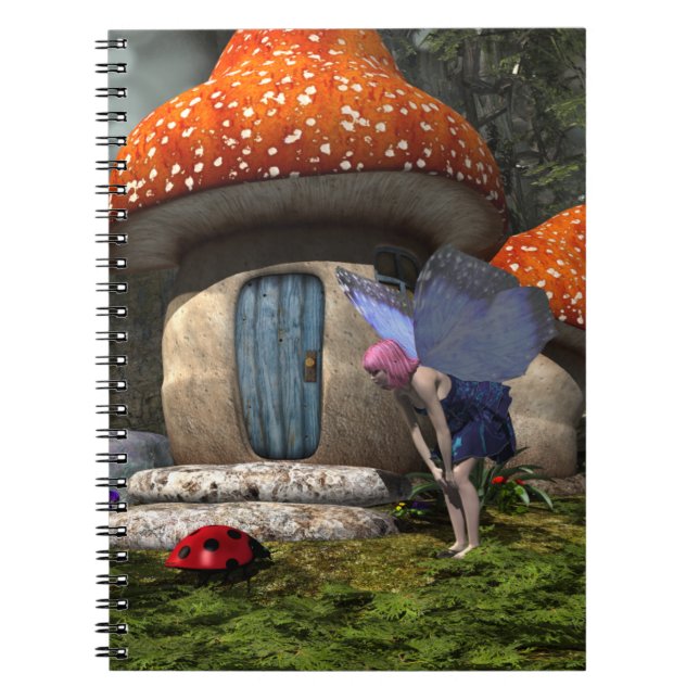 Caderno Espiral Fada De Cabelo Rosa Bonito Encontra-Se Com Ladybug (Frente)