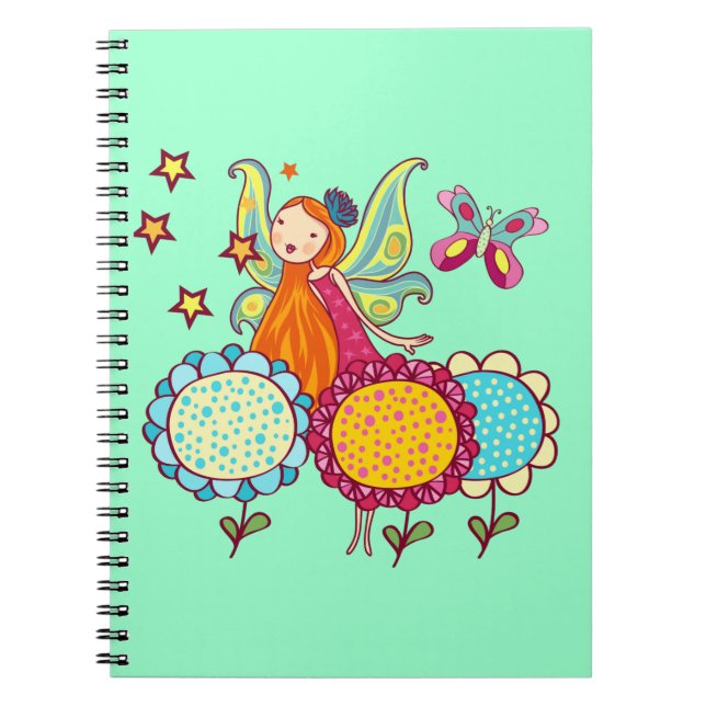 Caderno Espiral Fada do jardim com flores (Frente)