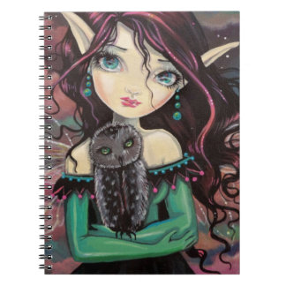 Caderno Espiral Fada Gótica de Olhos Grandes e Fofa e Coruja