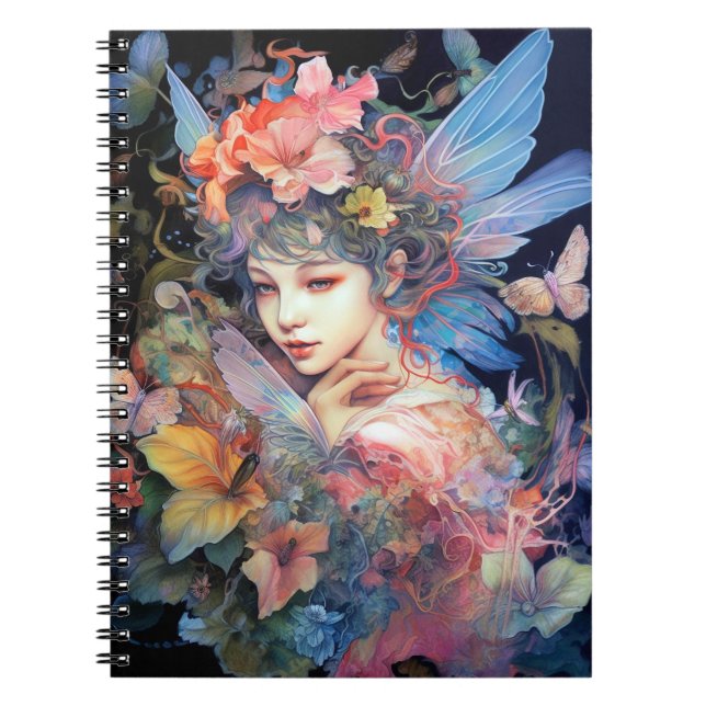 Caderno Espiral Fada Mulher Em Flores Fantasia Art (Frente)