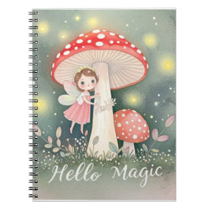 Caderno Espiral Fada pequenina e cortada sobre o cogumelo