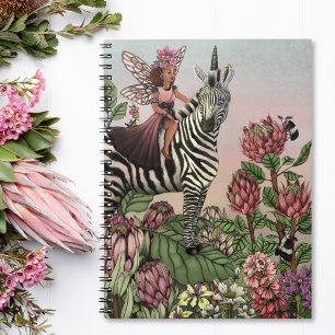Caderno Espiral Fada rosa-branca com arte plana zebra Unicórica
