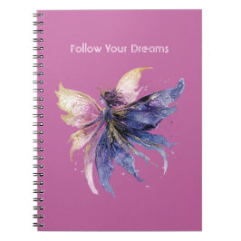 Caderno Espiral Fada Rosa Dourado Creme Roxo