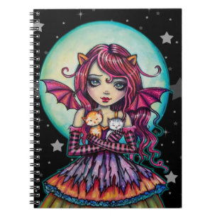 Caderno Espiral Fada Vampira de Halloween com Dois Gatos