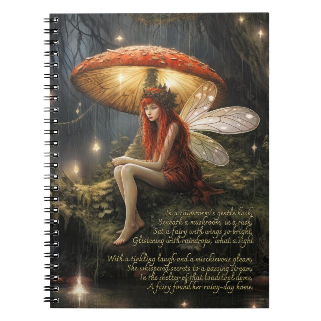Caderno Espiral Faerie Sob Cogumelo Na Chuva (Frente)