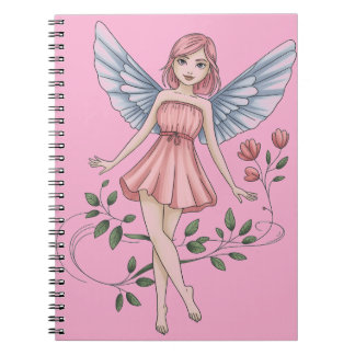 Caderno Espiral Fairy Illustration with Pink Dress and Wings