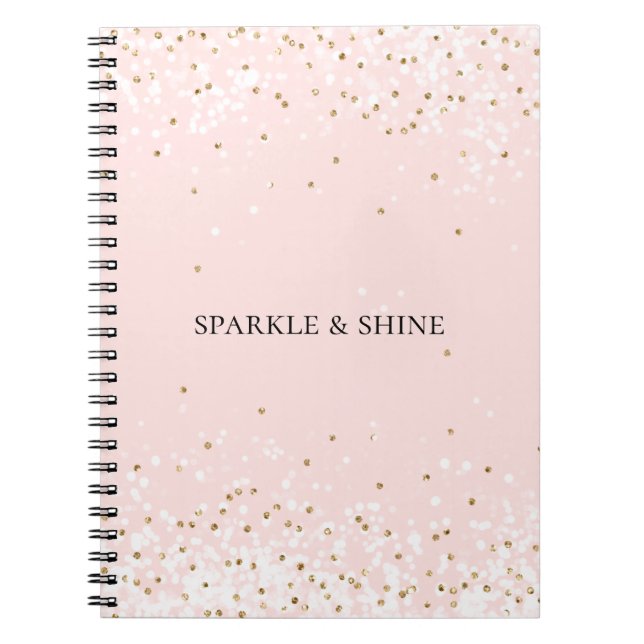 Caderno Espiral Faísca Dourada de Confetti Glitz Cor-de-rosa-claro (Frente)