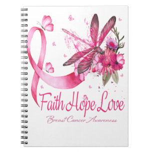 Caderno Espiral Faith Hope Love Dragonfly Ribbon Breve Cancer